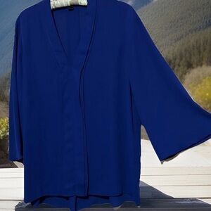 Alfani Top 14 Royal Blue Silky Bell Sleeve Whimsigoth Fairycore Shirt Blouse